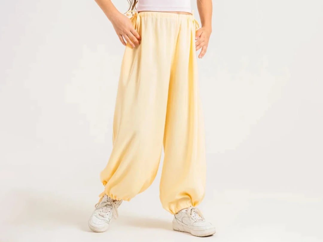 Pale Yellow Girls' Trousers with Tie Details (Pack of 4) - ÖZ Bebe - by Peralane
