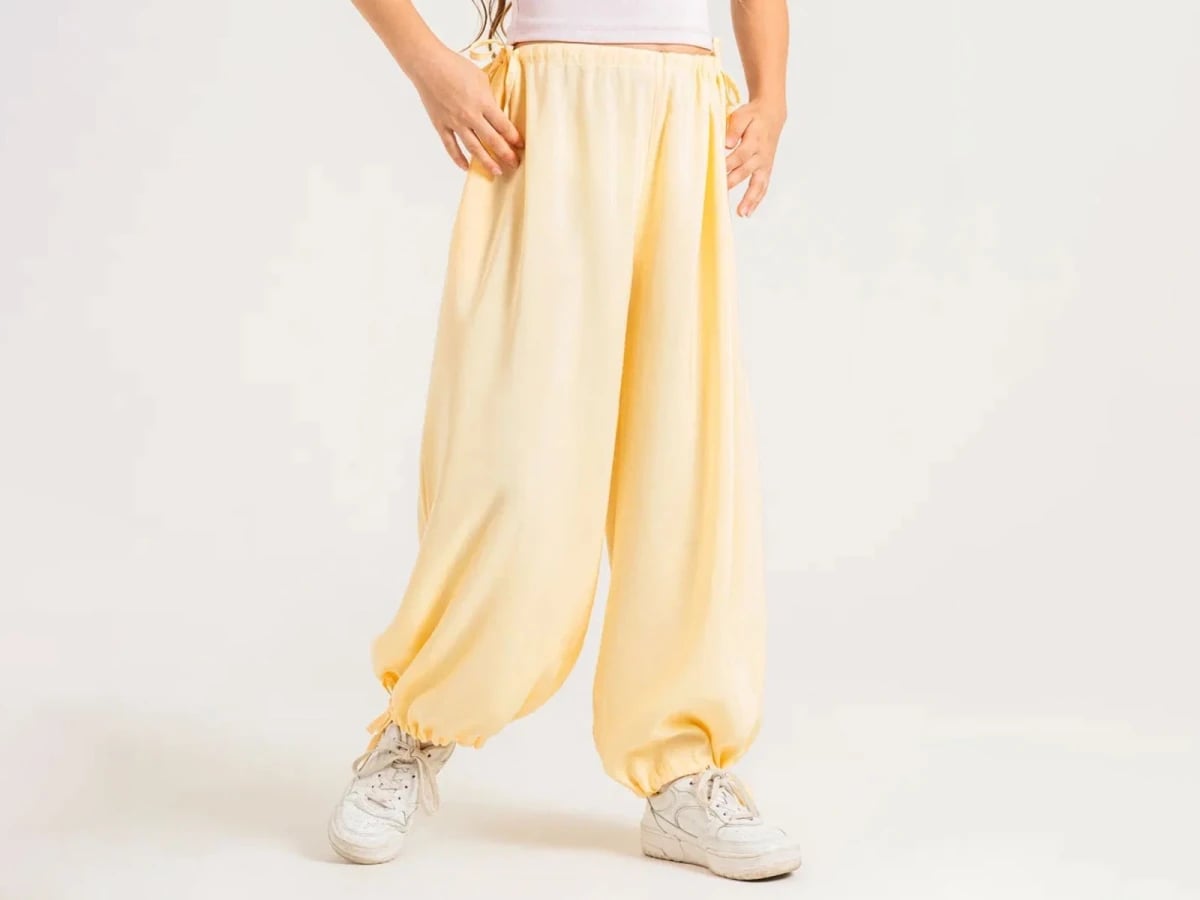 Pale Yellow Girls' Trousers with Tie Details (Pack of 4) - ÖZ Bebe - by Peralane