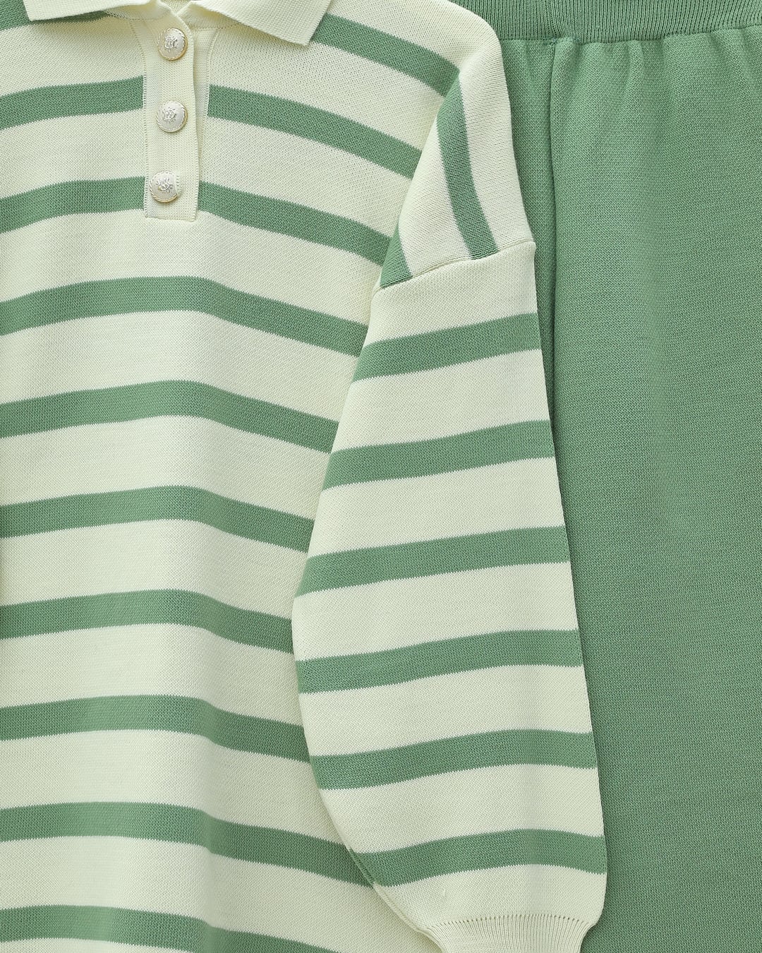 Polo Collar Buttoned Striped Knit Lounge Set - Green - Podyumplus - by Peralane - photo 5