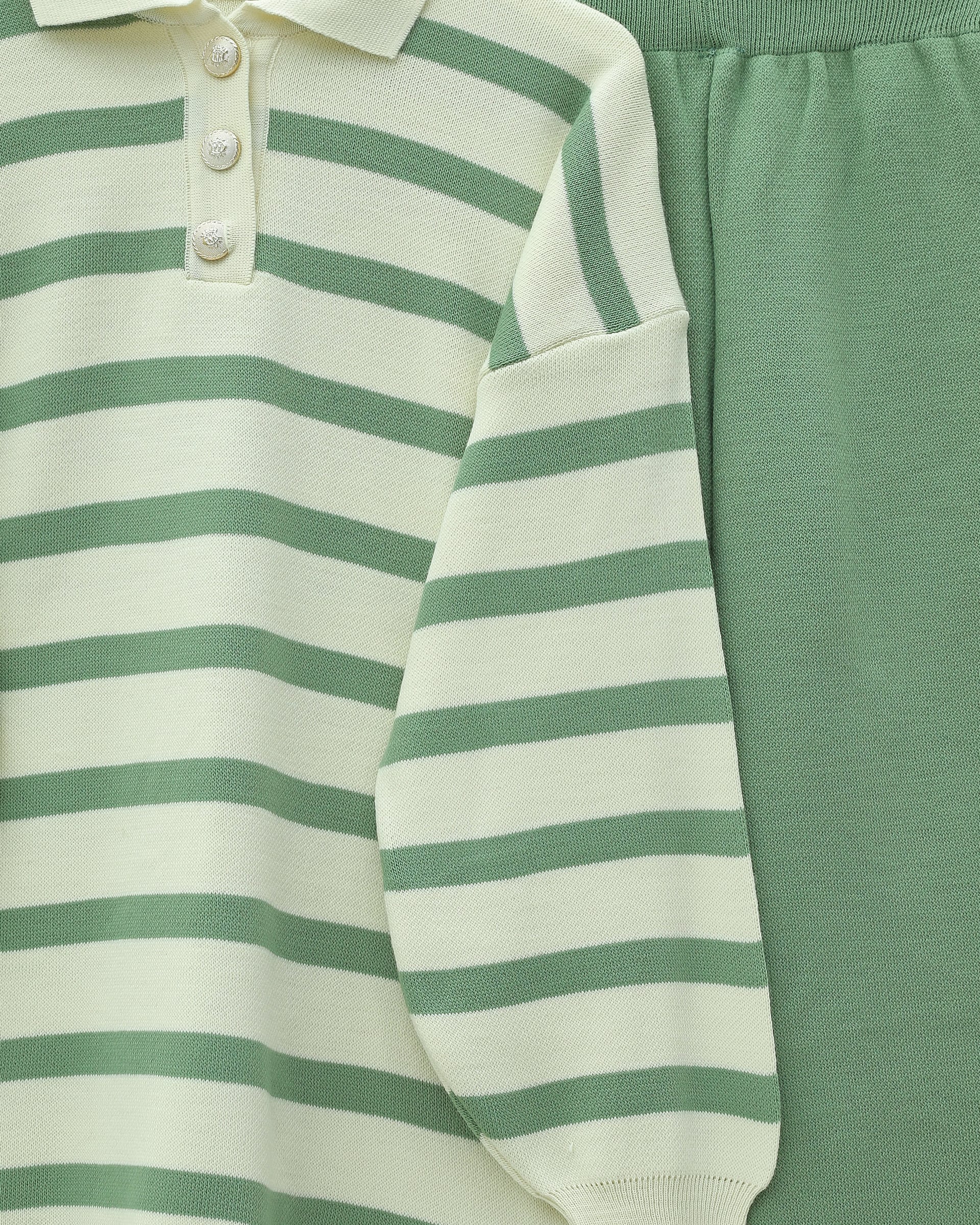 Polo Collar Buttoned Striped Knit Lounge Set - Green - Podyumplus - by Peralane - photo 5
