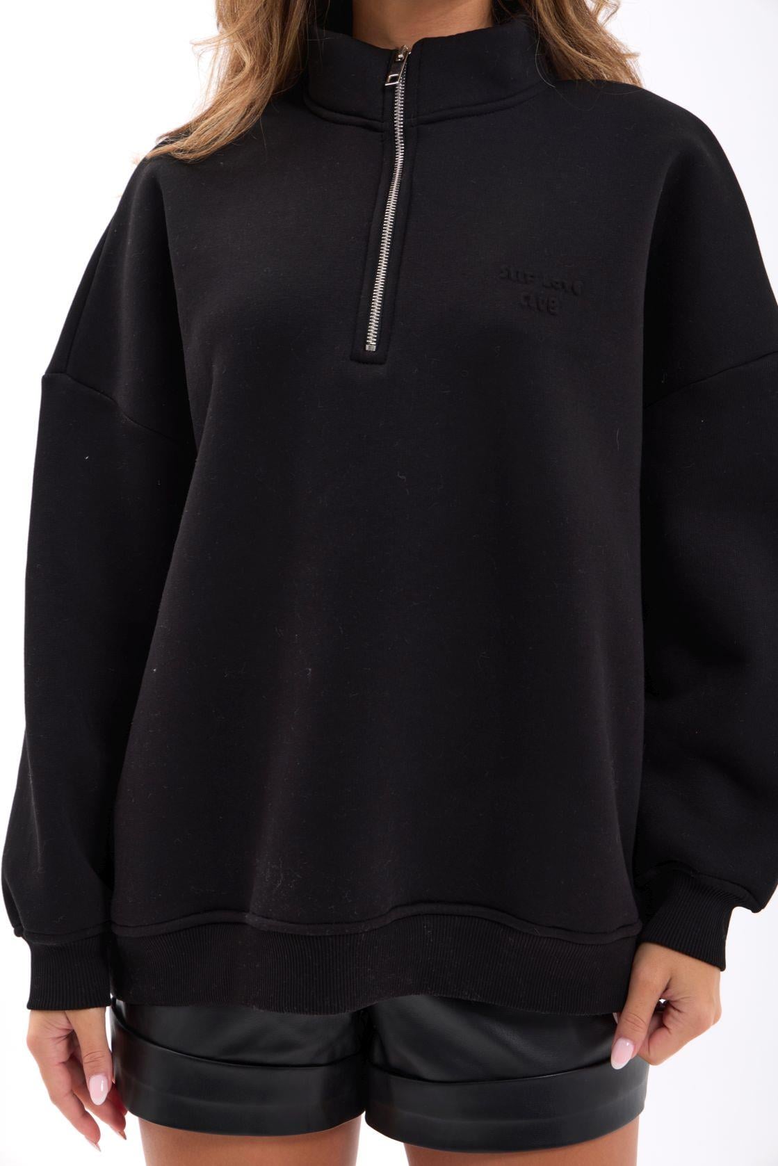 Black Zip-Up Sweatshirt with High Neck - Fame - by Peralane - photo 5