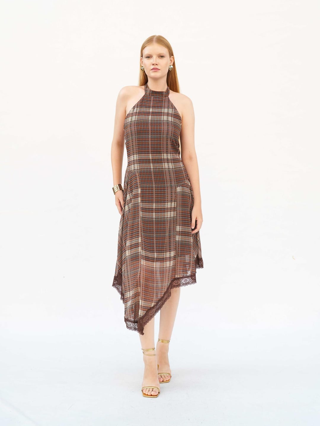 Lace Trim Plaid Maxi Dress - Lefon - by Peralane - photo 4