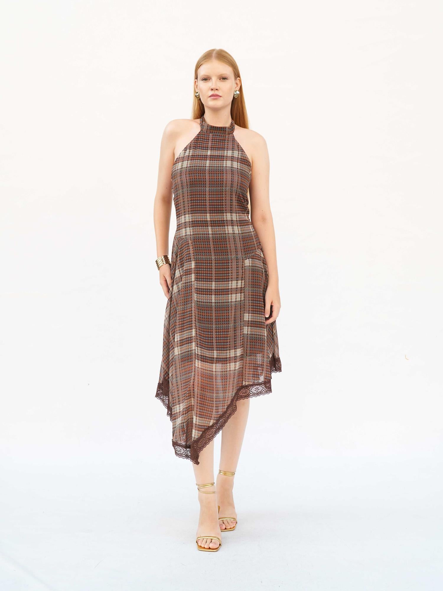 Lace Trim Plaid Maxi Dress - Lefon - by Peralane - photo 4