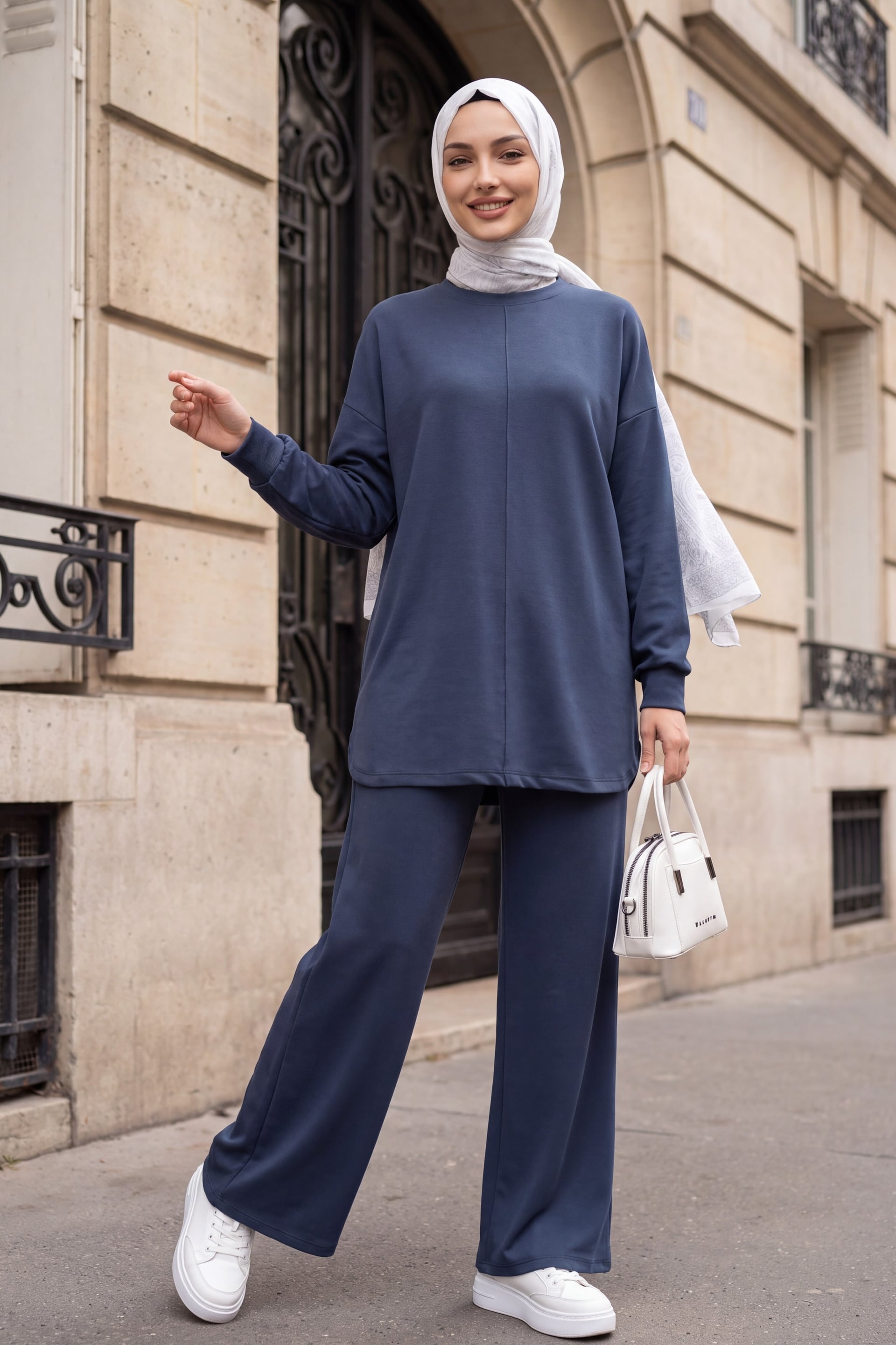 Oval Cut Slit Two-Piece Lounge Set - Navy Blue - Podyumplus - by Peralane - photo 2