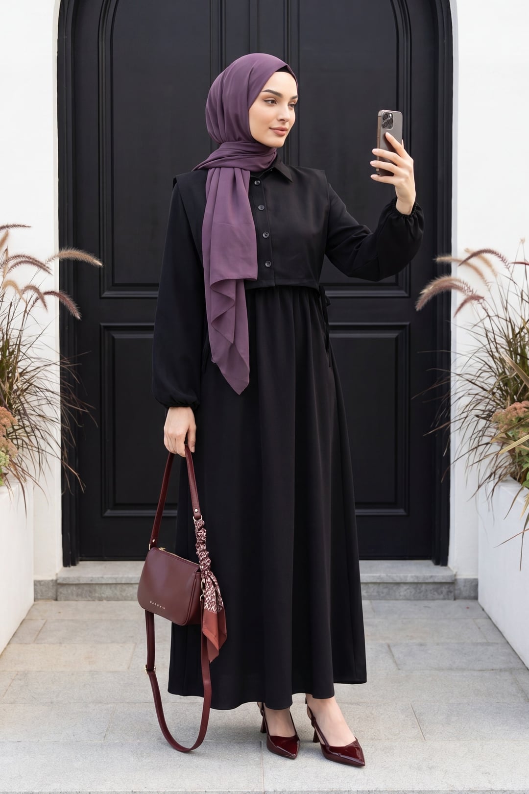 Long-Sleeved Striped Maxi Dress with Shirt Collar and Bolero Detail - Black - Podyumplus - by Peralane - photo 2