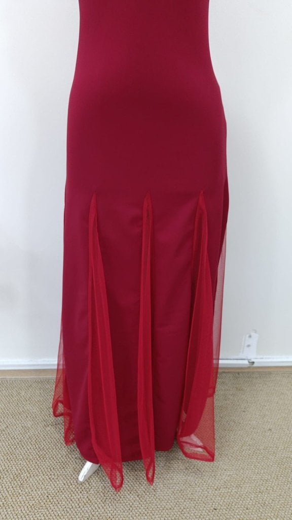 Women's Sleeveless High Neck Long Red Dress with Tulle Detail - Janes - by Peralane - photo 8