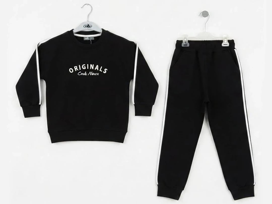 Black Striped Fleece Tracksuit Set for Kids - CMK - by Peralane