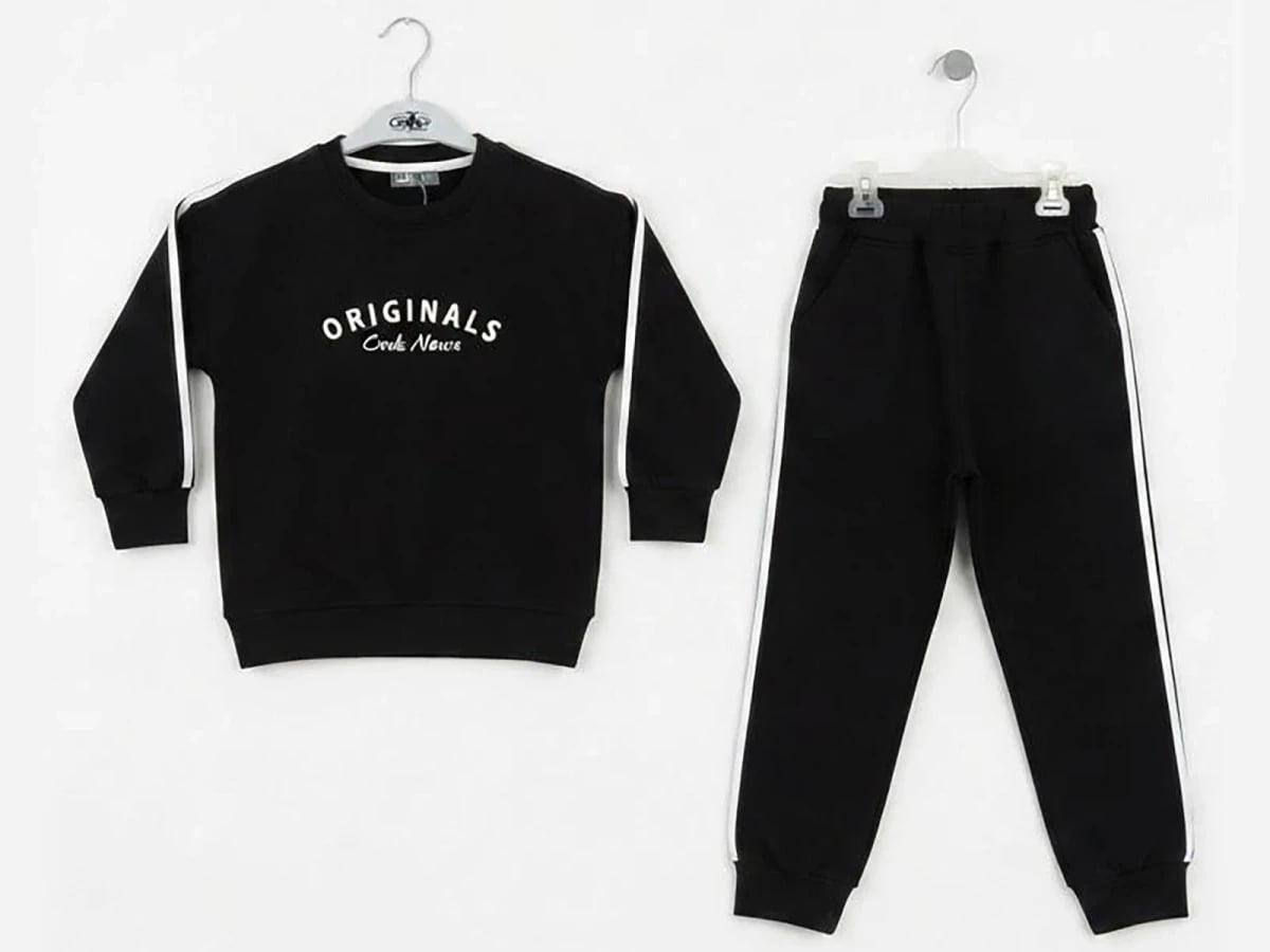 Black Striped Fleece Tracksuit Set for Kids - CMK - by Peralane