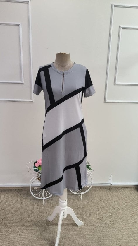 Women's Short Sleeve Zip-Neck Patterned Short Suprem Dress - Janes - by Peralane - photo 4