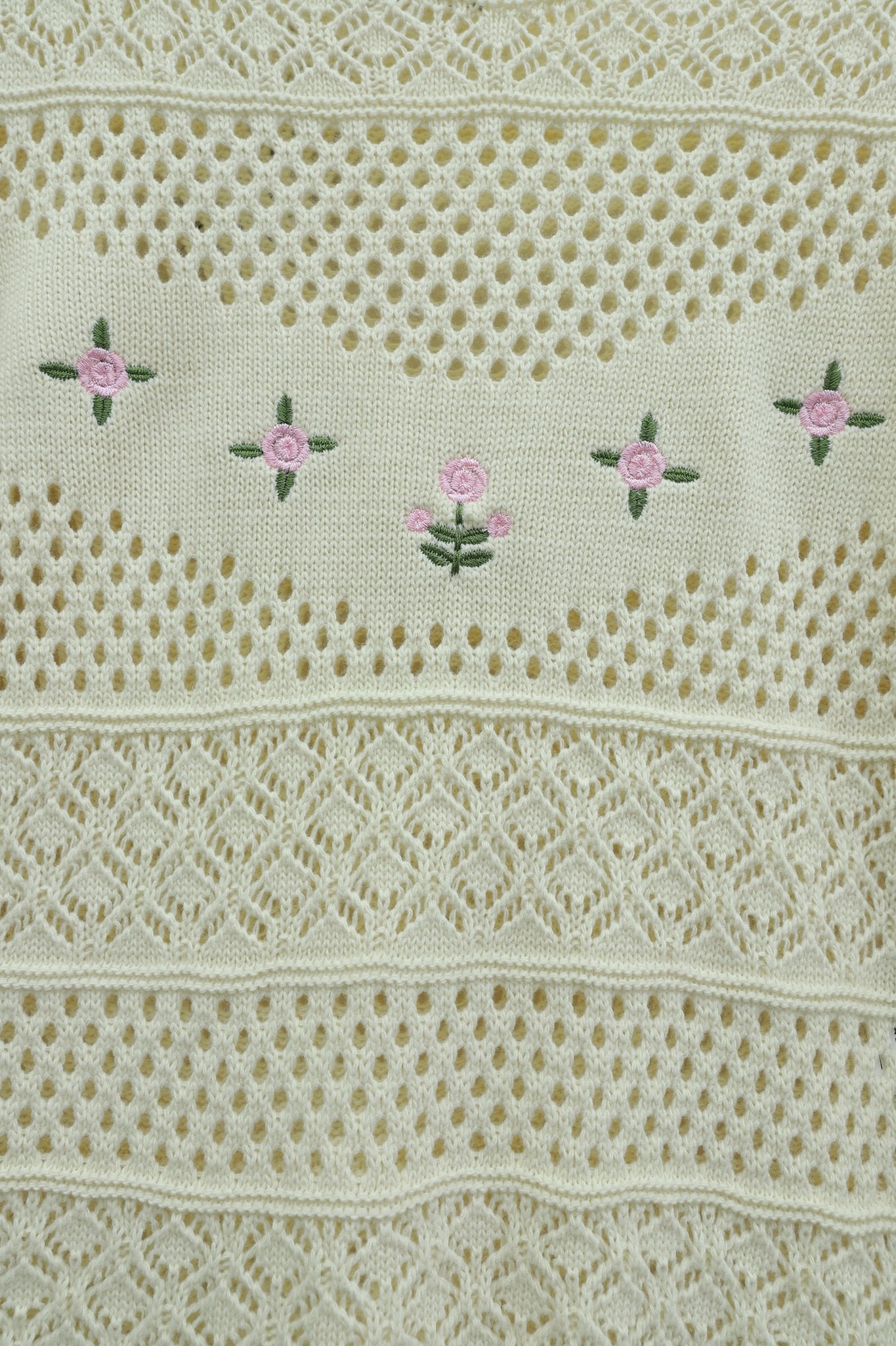 Cream Floral Embroidered Openwork Knit Sweater - Podyumplus - by Peralane - photo 5