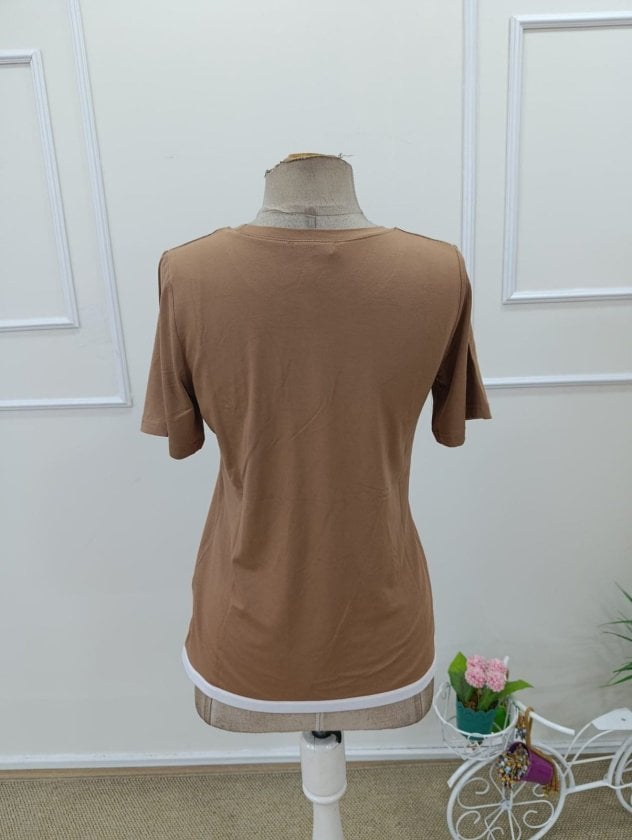 Women's Short Sleeve Boat Neck Viscose Blouse - Brown - Janes - by Peralane - photo 7