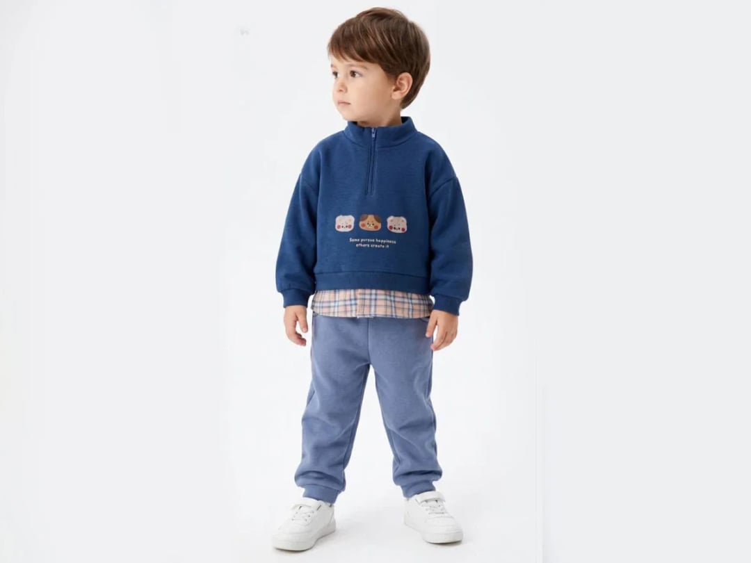 Boys' Dog Print Brushed Jersey Two-Piece Set – Navy - Vovido - by Peralane