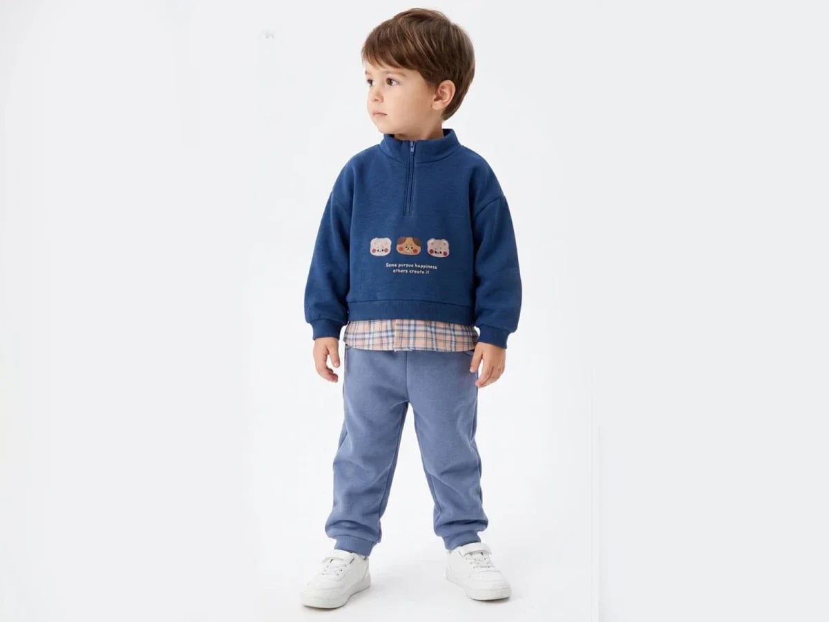 Boys' Dog Print Brushed Jersey Two-Piece Set – Navy - Vovido - by Peralane