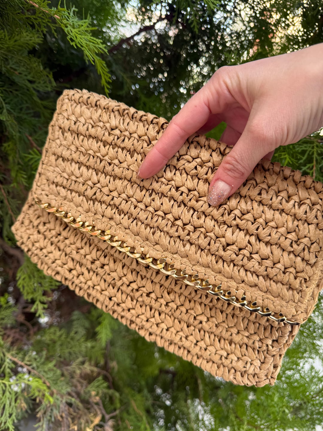 Camel Woven Straw Clutch Bag 27x19x31 cm - Nesvay - by Peralane - photo 2