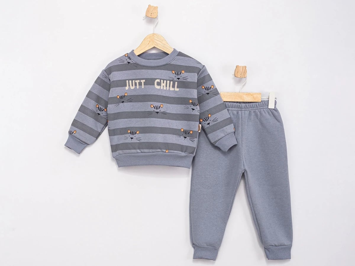 Boys' Jutt Chill Print Sweatshirt and Trousers Set - Grey - Feely Kids - by Peralane