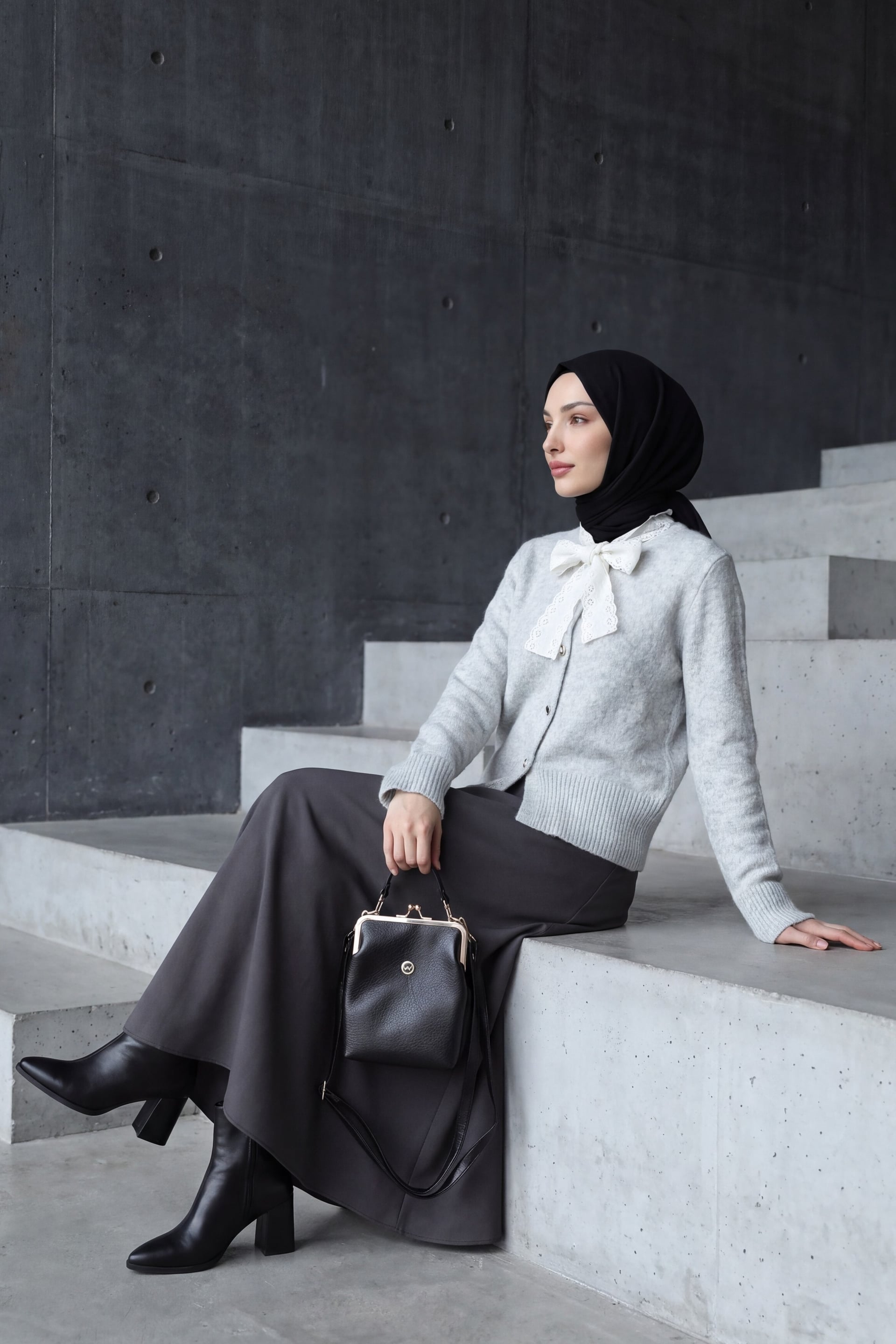 Puffy Pleated Scuba Skirt - Dark Grey - Podyumplus - by Peralane - photo 3