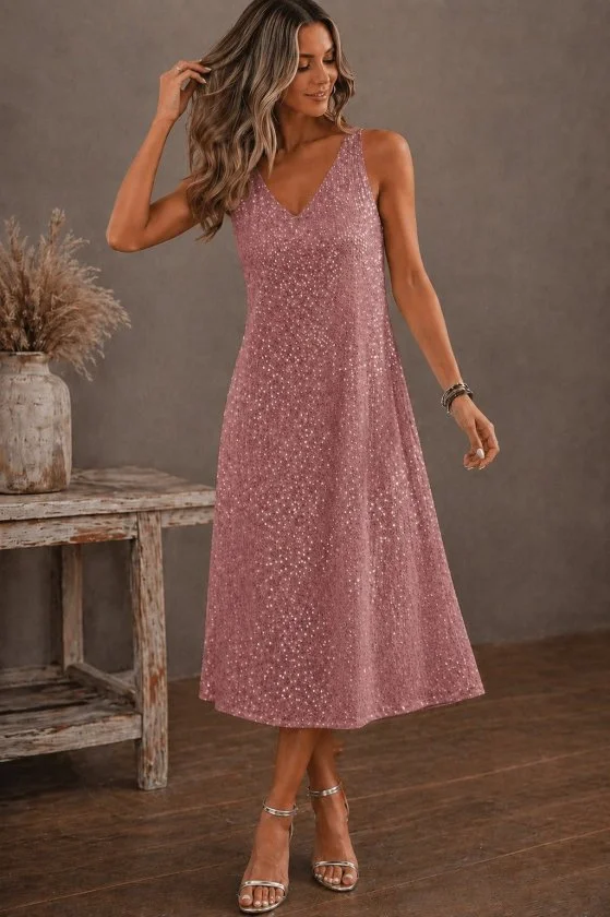 Women's Sleeveless V-Neck Sequin Midi Dress - Janes - by Peralane - photo 2