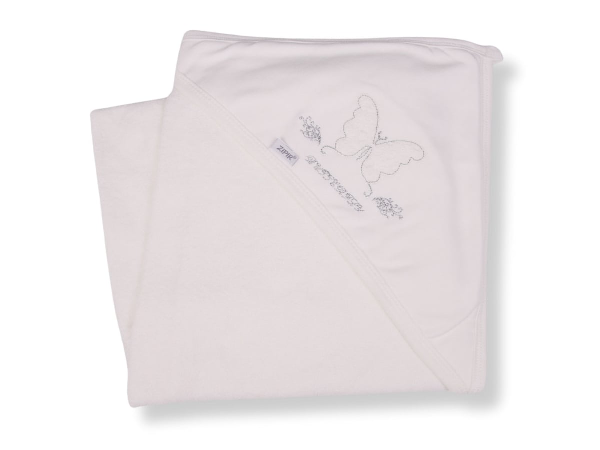 Baby Butterfly Embroidered Hooded Towel - Cream - Zipir - by Peralane