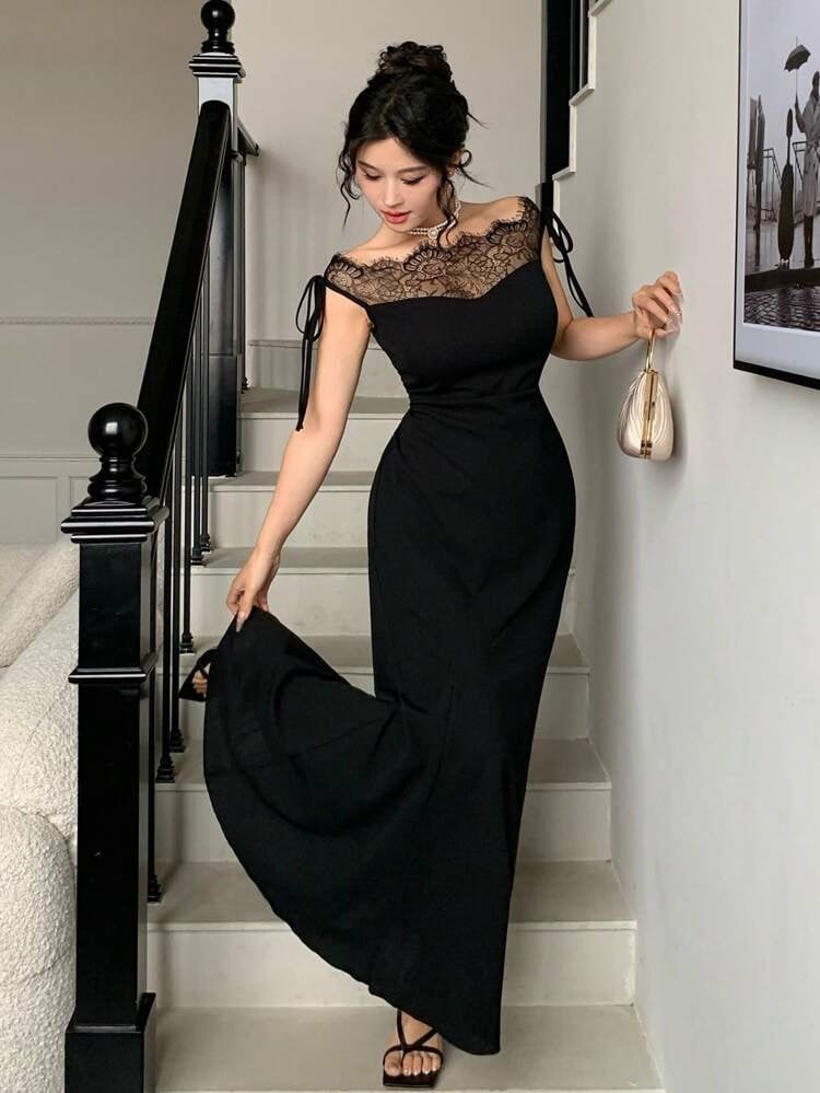 Women's Off-Shoulder Lace Crepe Dress - Janes - by Peralane - photo 5