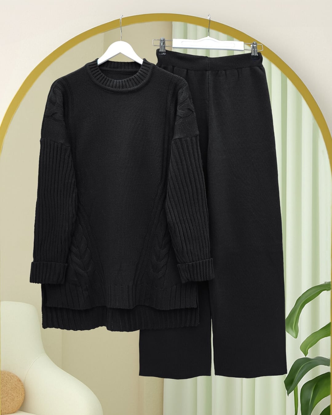 Knit Pattern Long Back Tricot Set - Black - Podyumplus - by Peralane - photo 3
