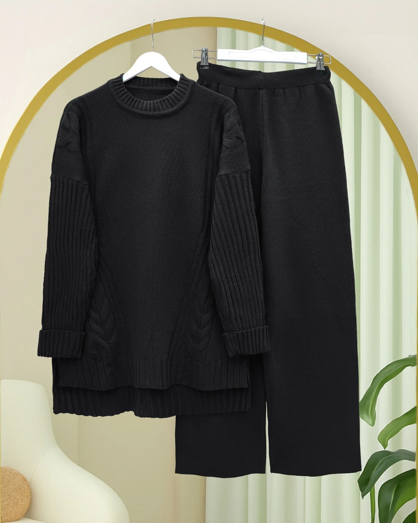 Knit Pattern Long Back Tricot Set - Black - Podyumplus - by Peralane - photo 3