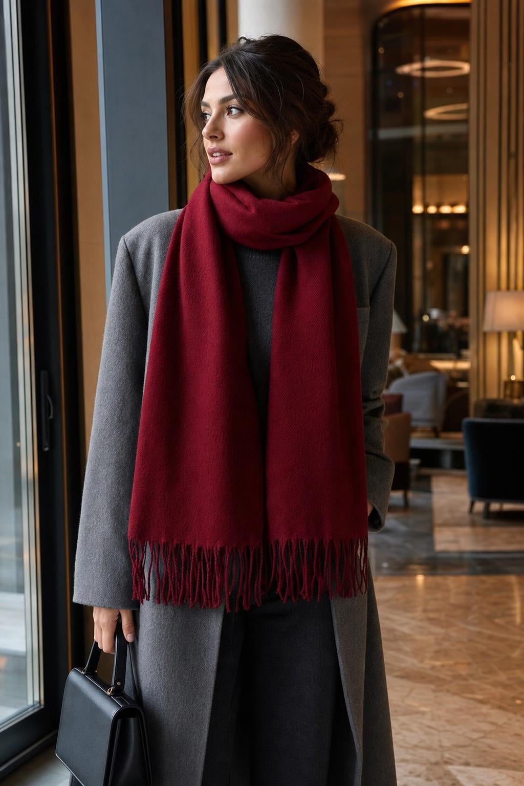 Fringed Soft Puffy Scarf Shawl in Red - Nesvay - by Peralane - photo 3