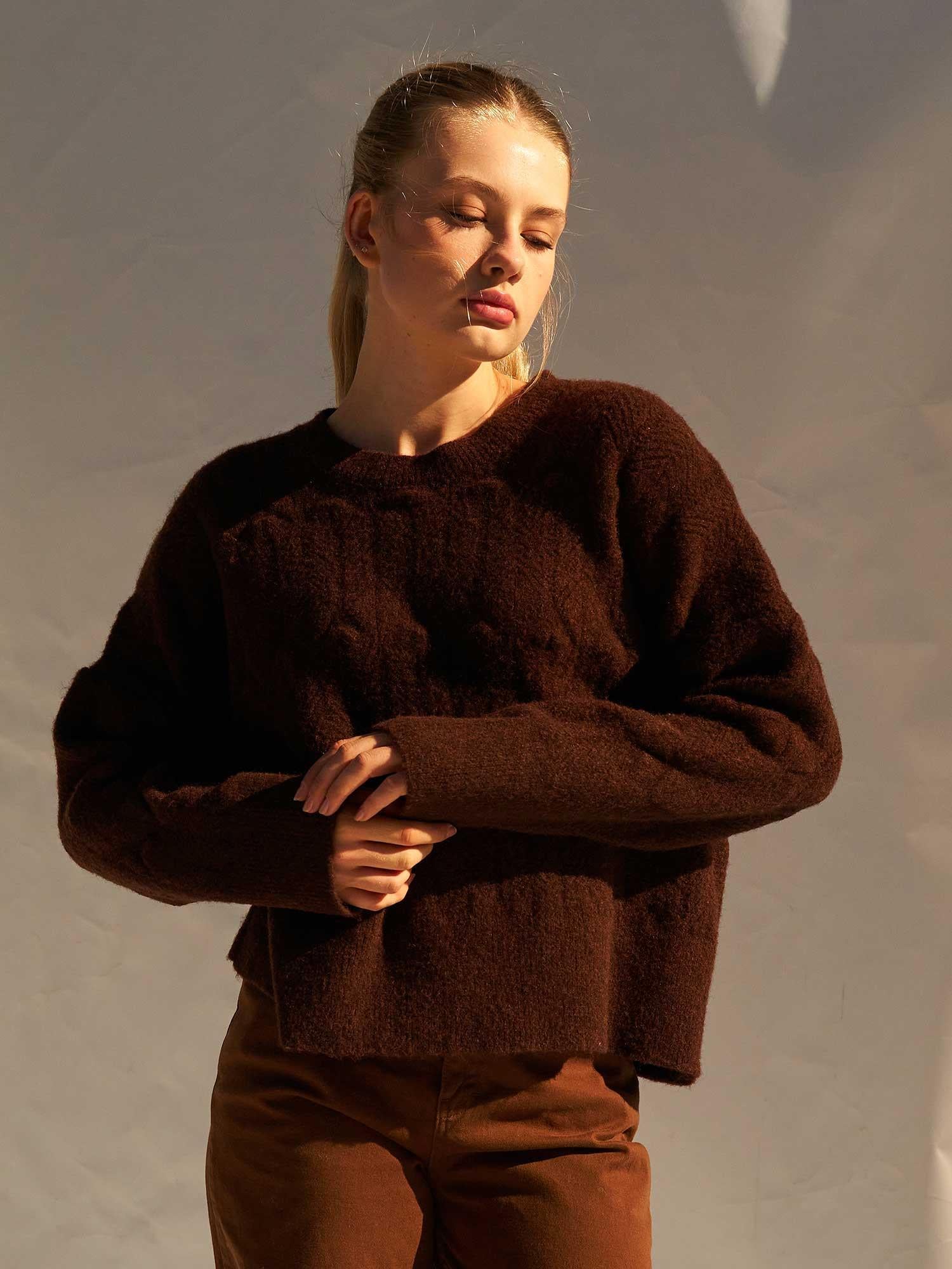 Brown Oversized Crewneck Knit Sweater - Lefon - by Peralane - photo 5