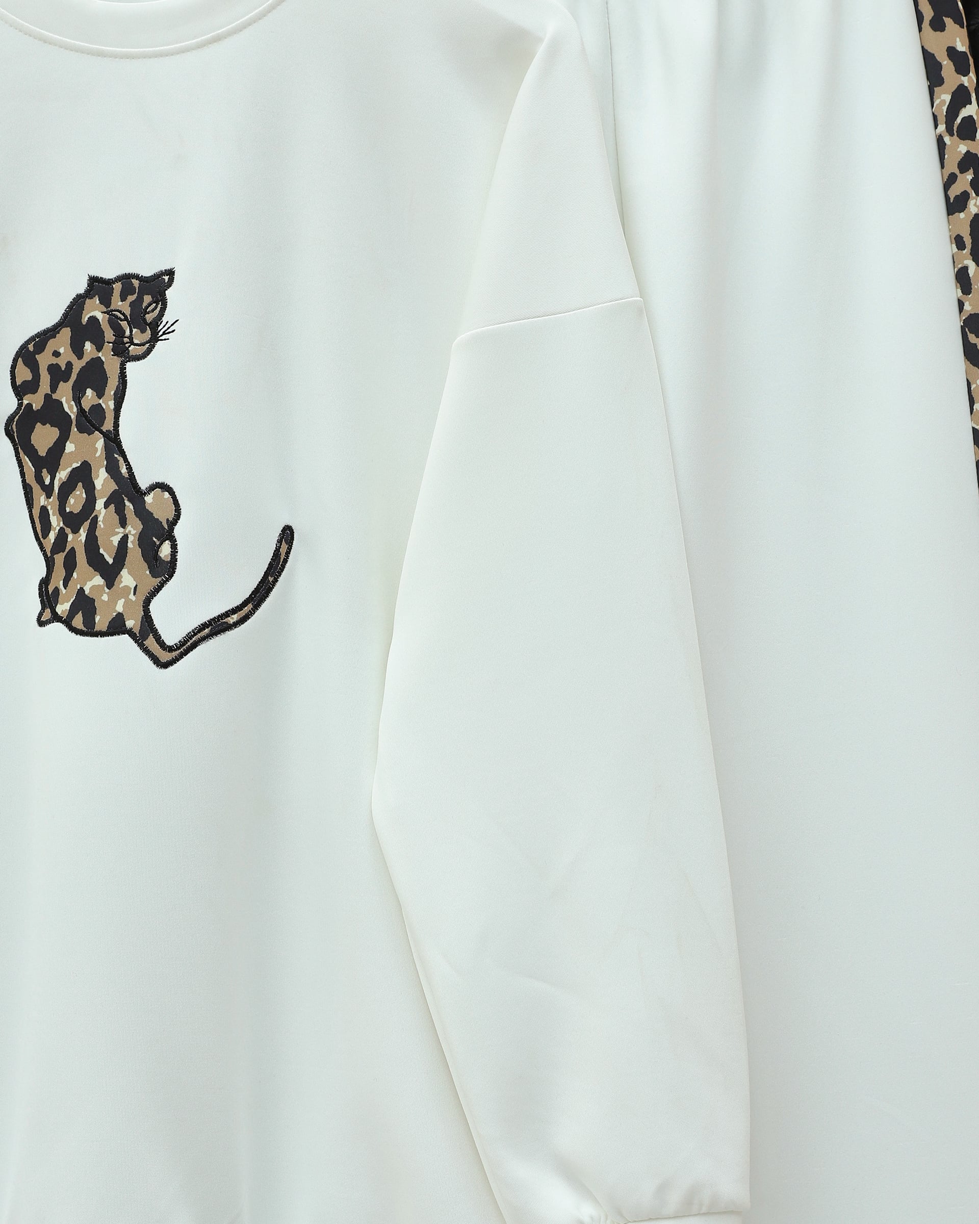 White Leopard Print Scuba Loungewear Set with Trousers - Podyumplus - by Peralane - photo 3