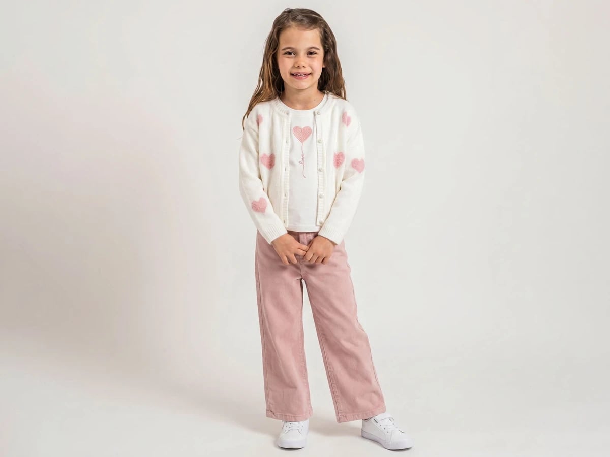 Girls' Heart Knit Cardigan and Printed T-Shirt Set in Dusty Pink - Pampal Kids - by Peralane