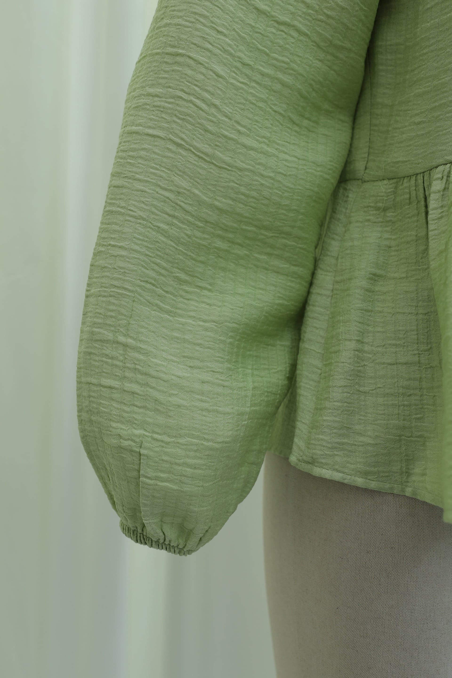 Crinkle Blouse with Tie Neckline and Ruffled Front - Light Green - Podyumplus - by Peralane - photo 7