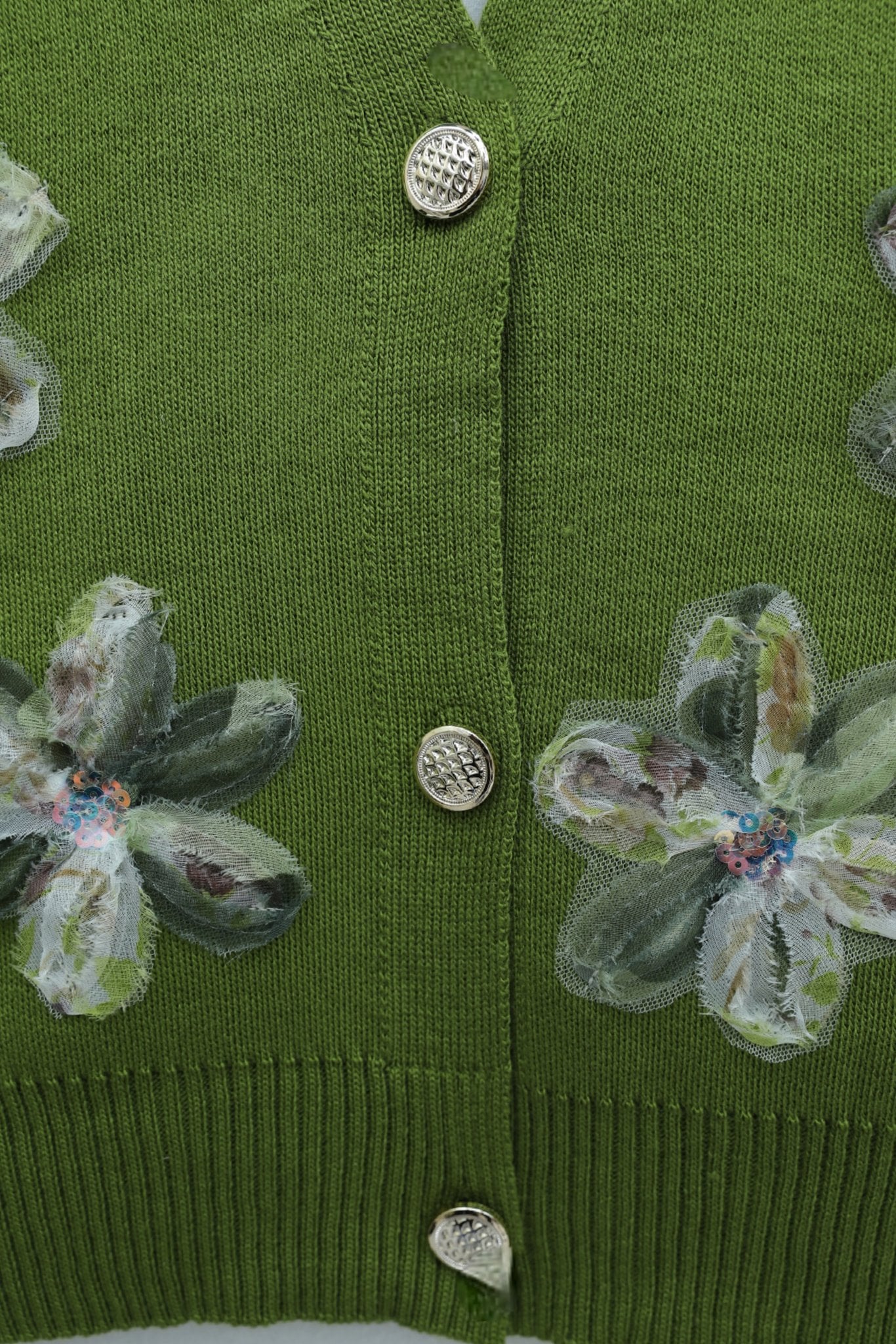 Sequin and Floral Beaded Knit Cardigan - Khaki - Podyumplus - by Peralane - photo 7