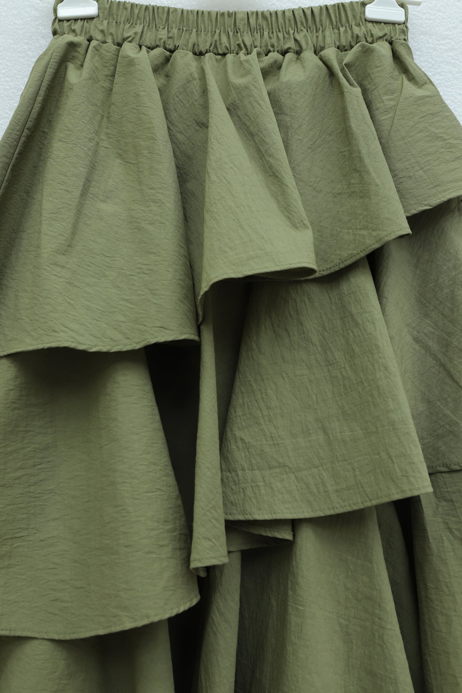 Elasticated Waist Tiered Lined Cupra Skirt - Khaki - Podyumplus - by Peralane - photo 7