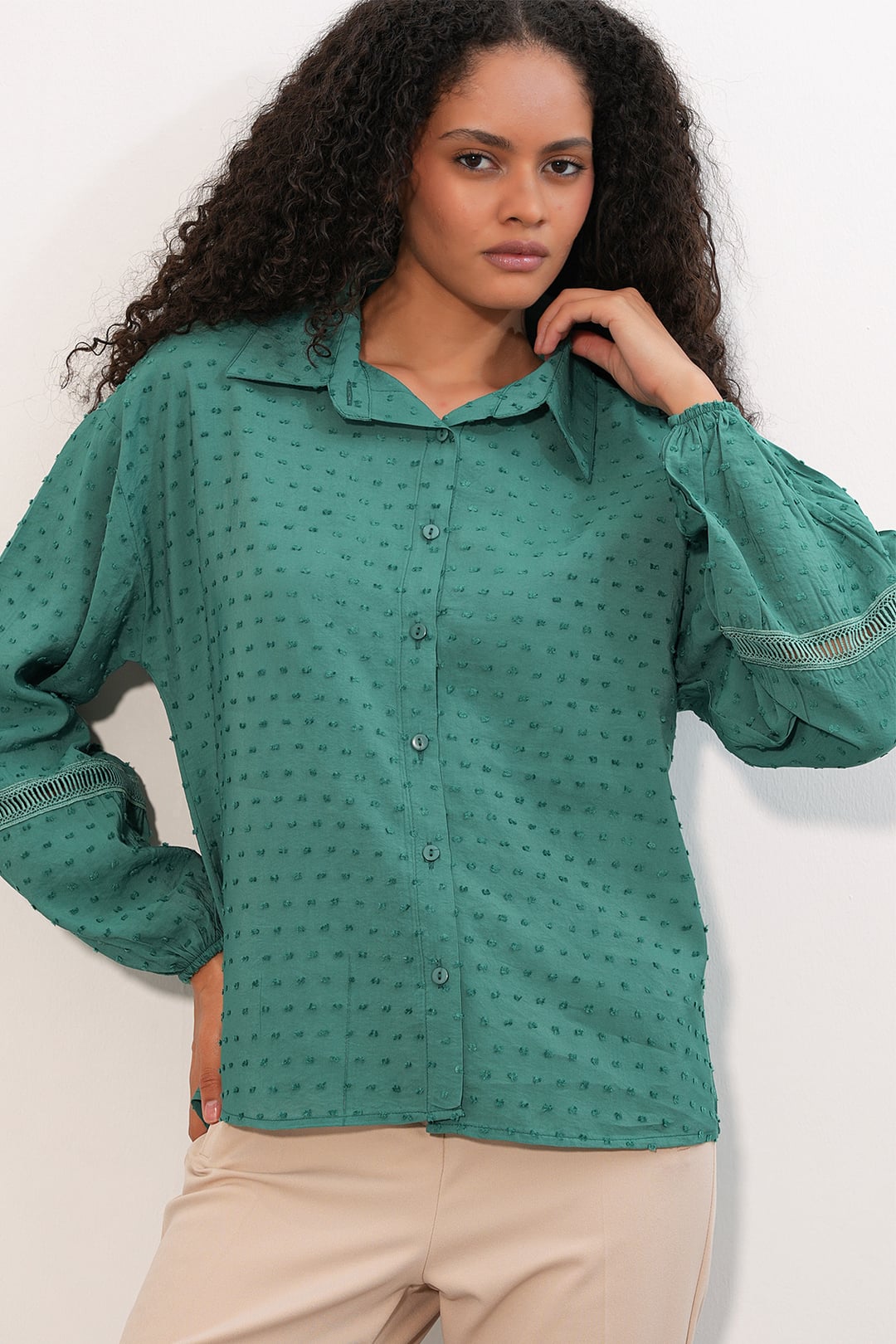 Women's Oversized Patterned Blouse 20379 - Emerald Green - Bigdart - by Peralane - photo 5