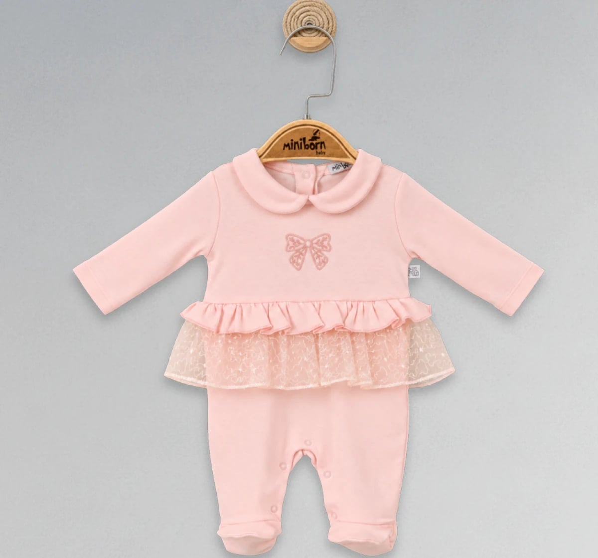 Baby Girl Romper with Peter Pan Collar and Tulle Overlay - Pack of 3 - Miniborn - by Peralane