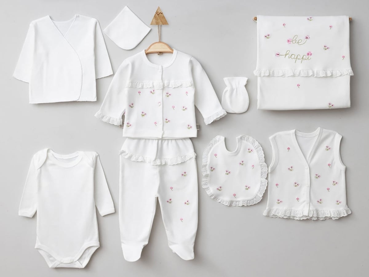 Girls' Floral 10-Piece Hospital Exit Set in White - Gaye Bebe - by Peralane