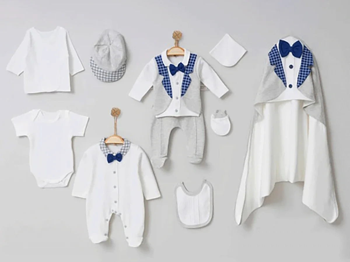 Bow Tie Detail White Baby Boy Hospital Exit Layette Set - Cayzen - by Peralane