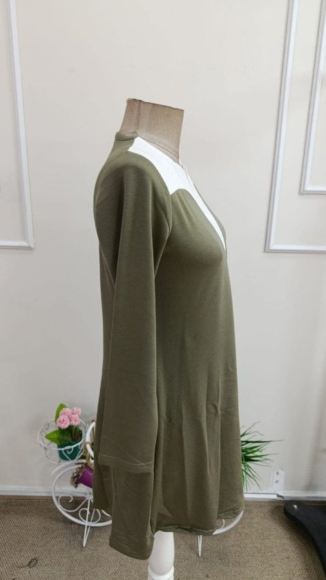 Women's Long Sleeve V-Neck Two-Tone Viscose Short Dress - Janes - by Peralane - photo 5