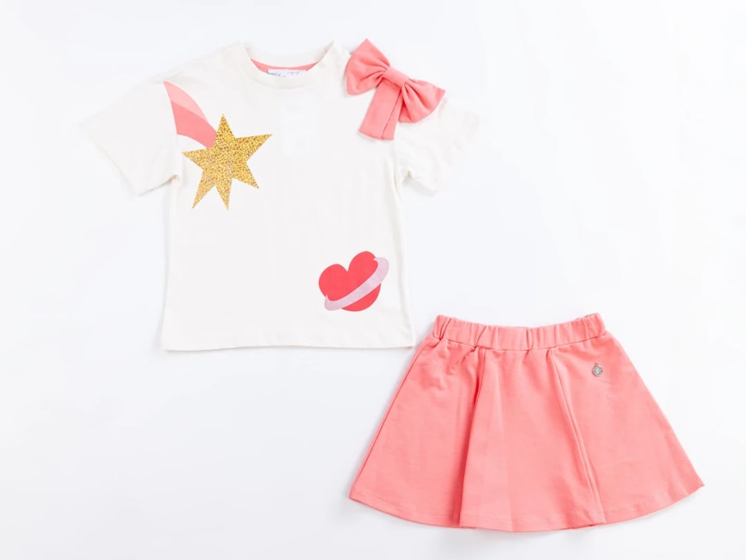 Girls' Two-Piece Set with Embroidered Bow - Dusty Pink - Comix - by Peralane