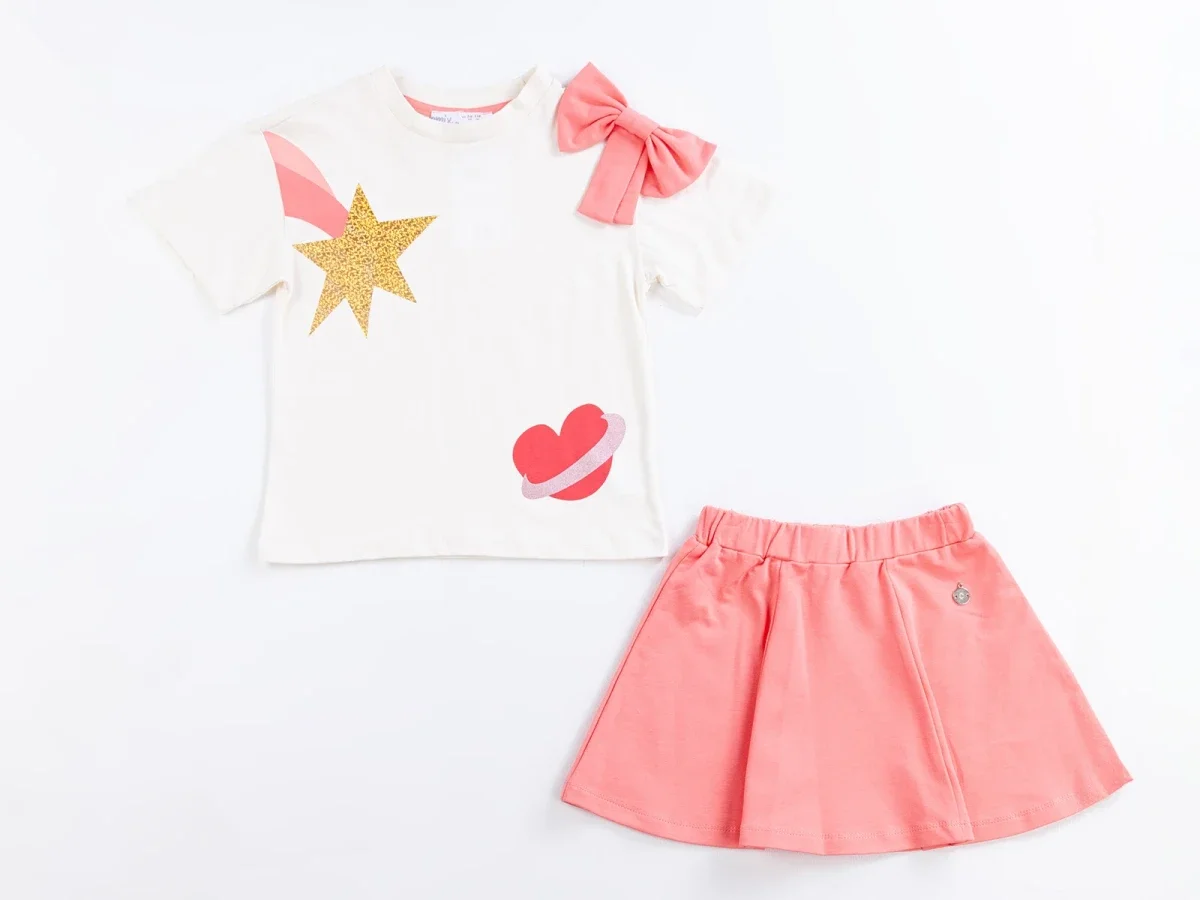 Girls' Two-Piece Set with Embroidered Bow - Dusty Pink - Comix - by Peralane