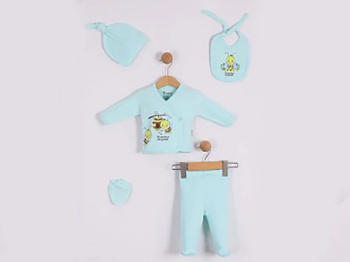 Bee Print 5-Piece Unisex Hospital Exit Set - Green - Findik Bebe - by Peralane