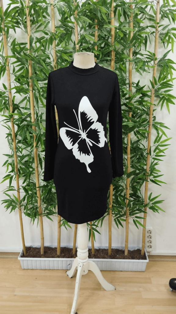 Women's Long Sleeve Round Neck Butterfly Print Stretch Knit Dress - Janes - by Peralane - photo 4