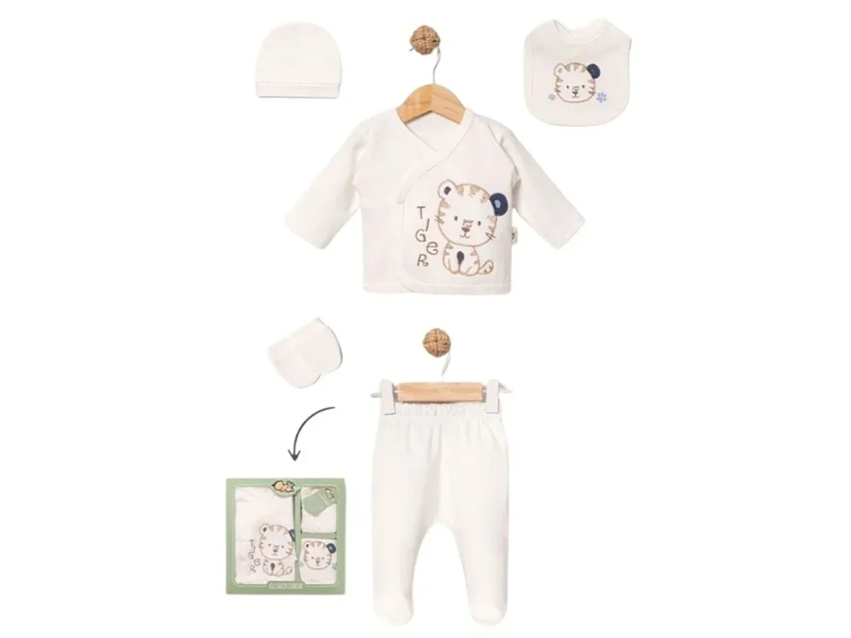 Tiger Detail 5-Piece Hospital Exit Baby Boy Bodysuit Set - Baby Zuhu - by Peralane