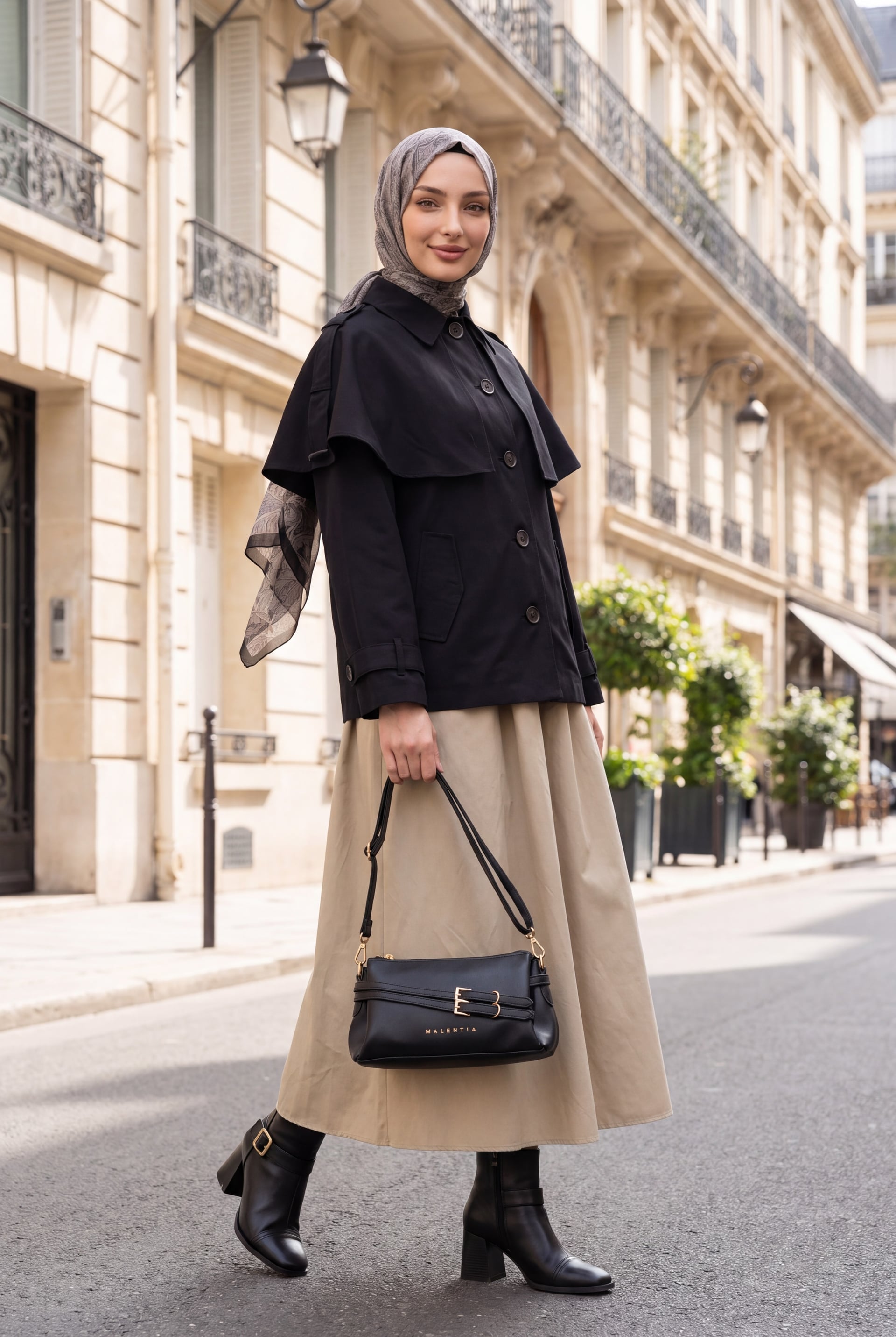 Women's Black Cape Detail Buttoned Lined Jacket - Podyumplus - by Peralane - photo 4