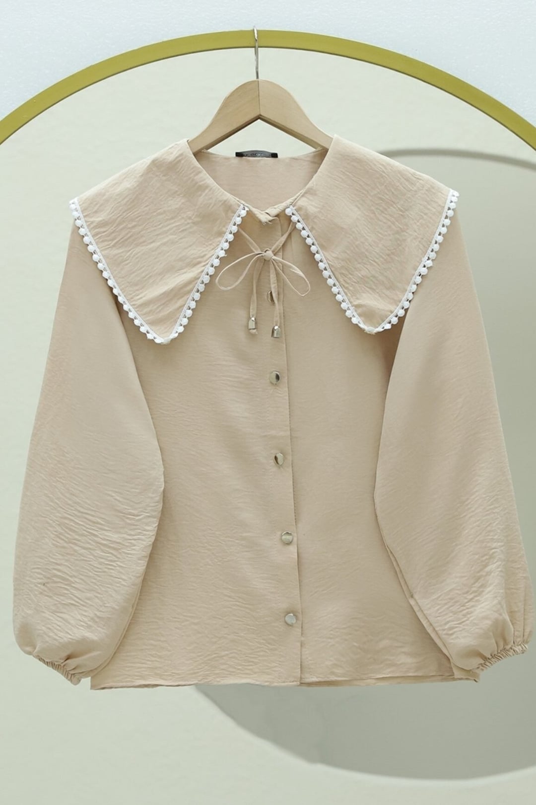 Baby Collar Lace Trim Sleeve Elastic Blouse - Vizon - Podyumplus - by Peralane - photo 3