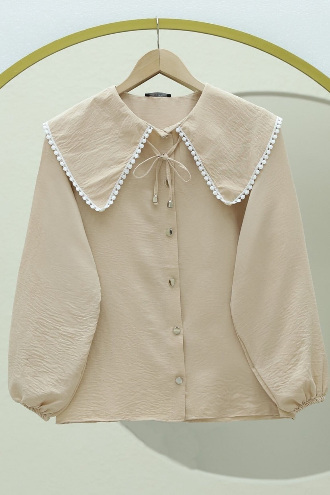 Baby Collar Lace Trim Sleeve Elastic Blouse - Vizon - Podyumplus - by Peralane - photo 3