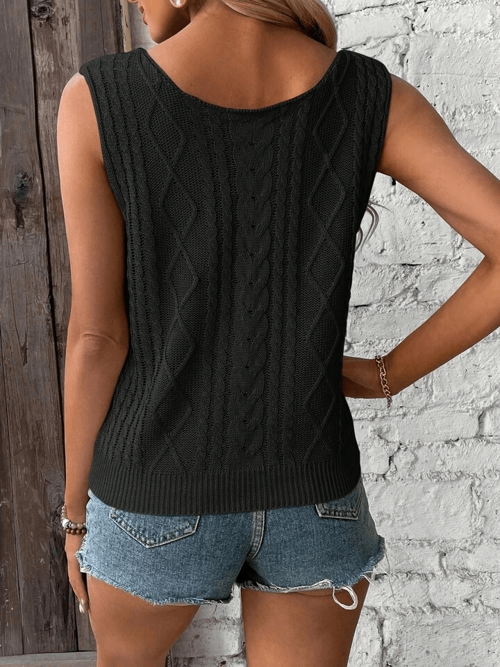 Women's Sleeveless V-Neck Cable Knit Top - Janes - by Peralane - photo 2