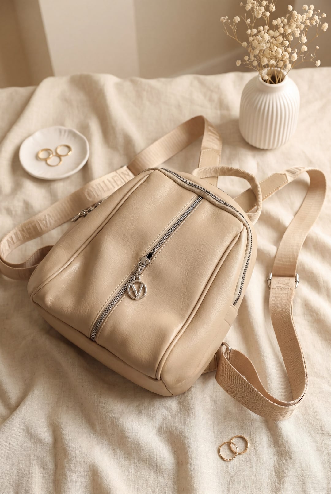 Soft Textured Two-Compartment Women's Backpack - Mink - Podyumplus - by Peralane