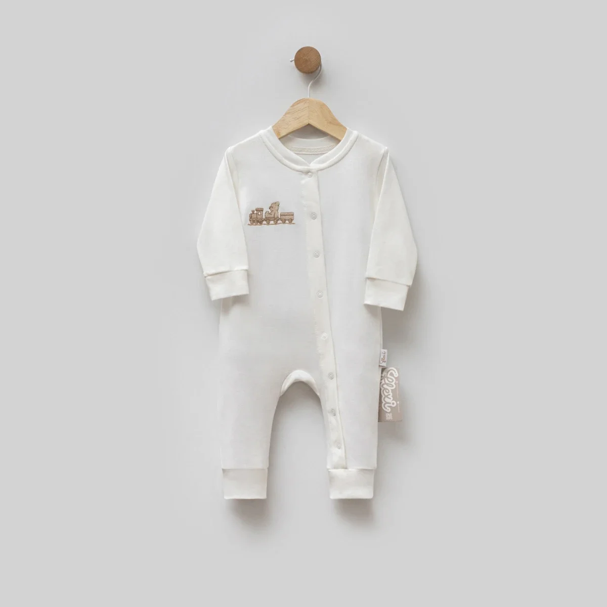 Baby Rompers Pack of 3 - Ecru with Train and Teddy Bear Embroidery - Flexi Baby - by Peralane