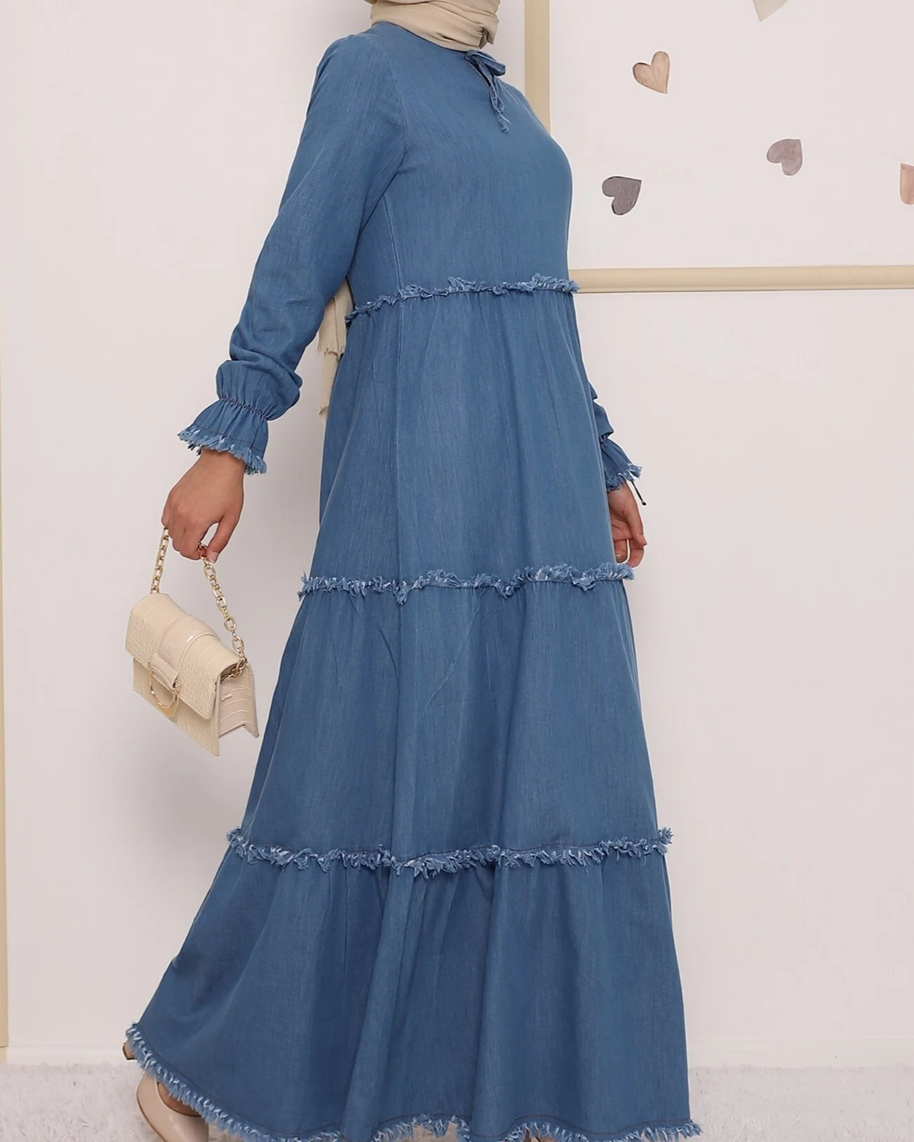 Three-Tier Washed Denim Dress - Blue - Podyumplus - by Peralane - photo 4