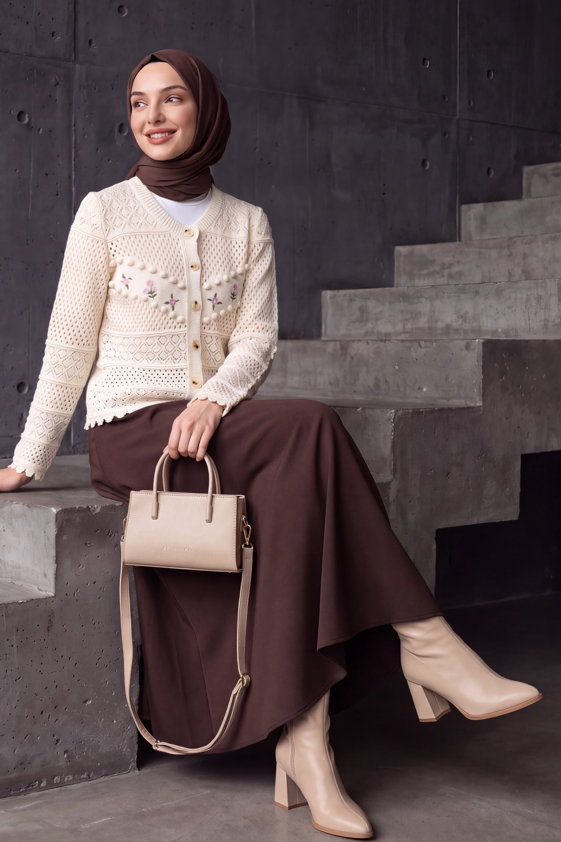 Brown Scuba Puff Skirt with Wide Cut - Podyumplus - by Peralane - photo 2